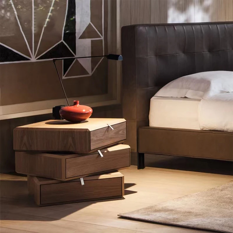 Modern wooden black white nightstand bedside table for bedroom