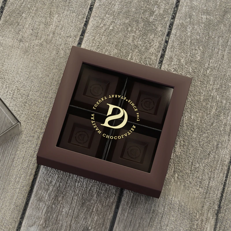 Custom 2 Piece Design Empty Cardboard Truffle Chocolate Gift Box With Window Clear Lid