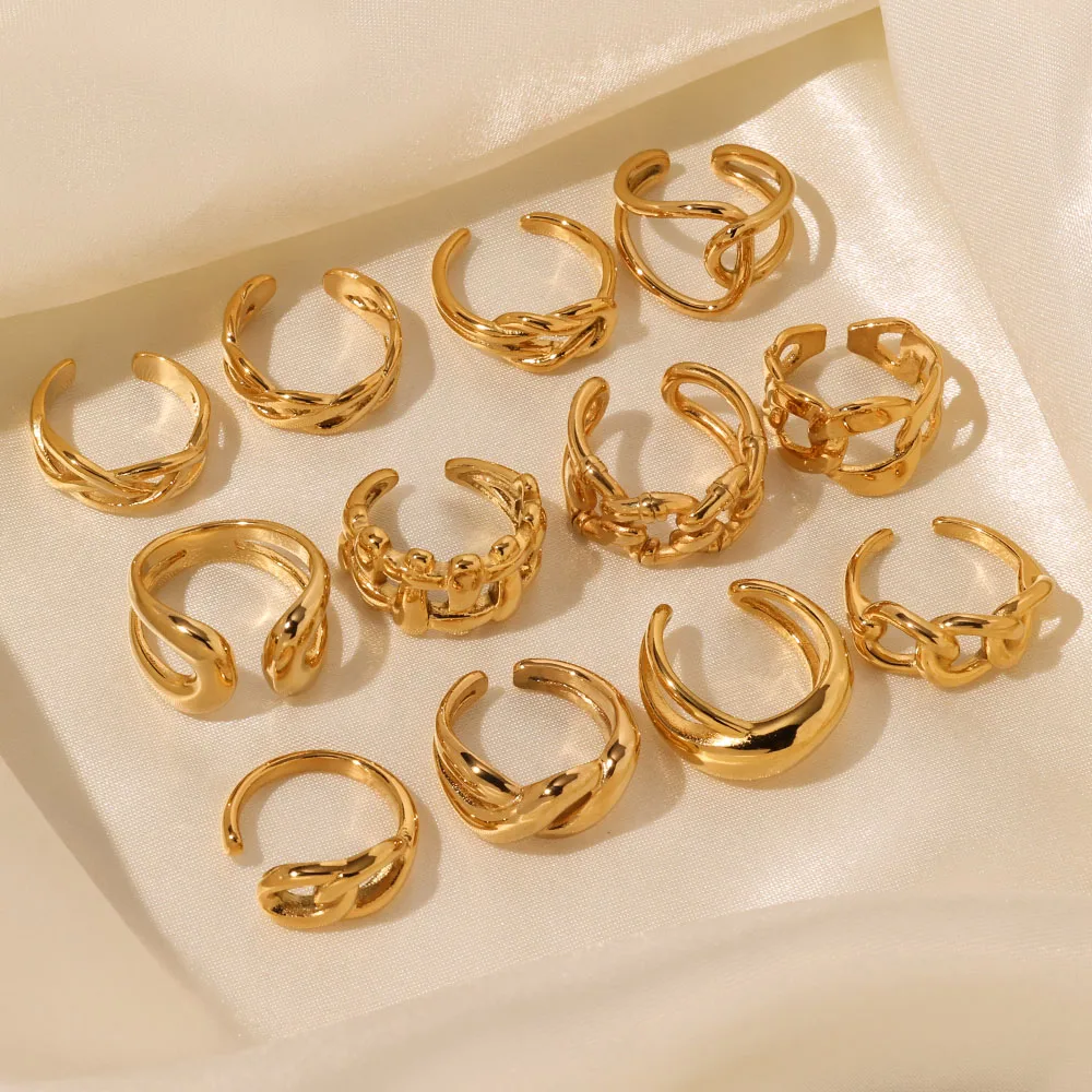 Fashion Waterproof Chunky Rings Non Tarnish Gold Plated Stainless Steel Open Rings For Women anillos acero inoxidable por mayor