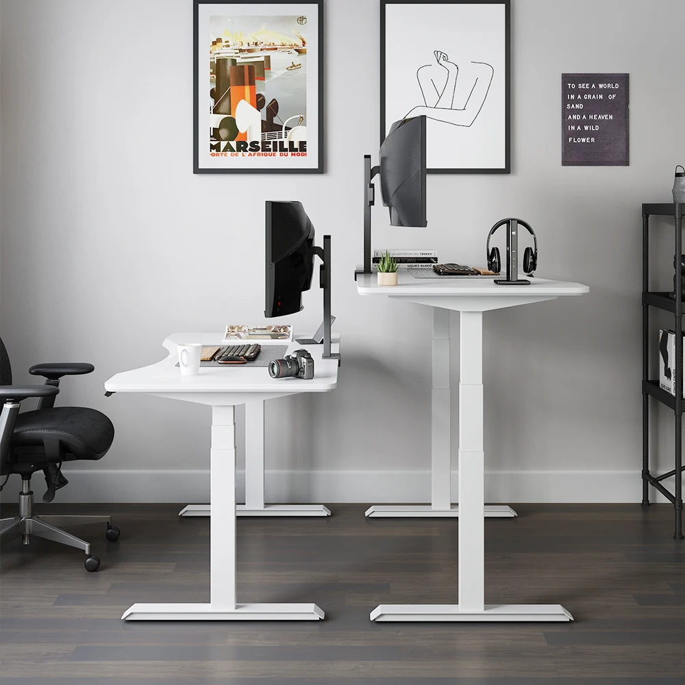 White Executive Office Desk Stand Up Electric Desk Adjustable Portable Electronic Computer Table