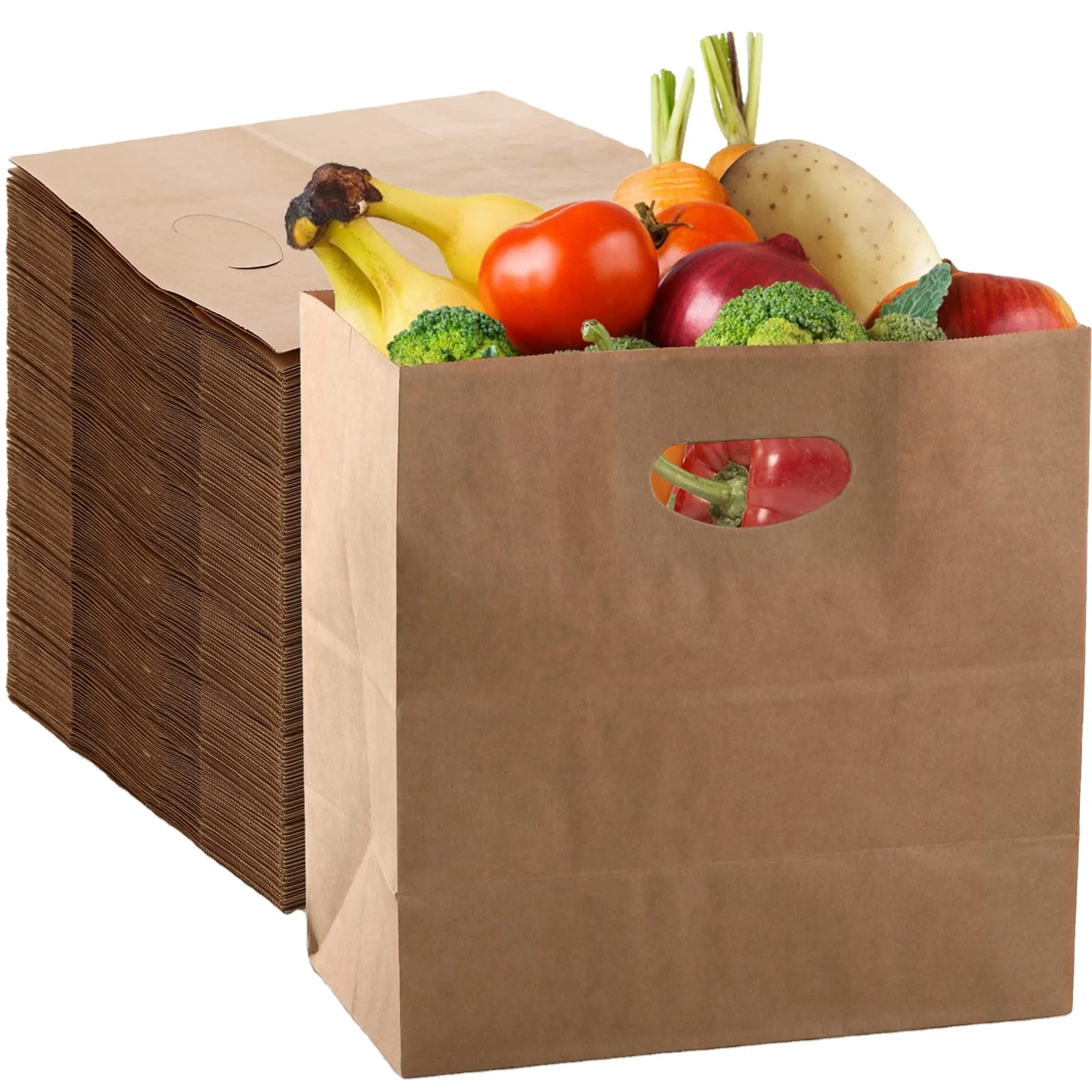 Hot Sale Recyclable Extra Strong Biodegradable Die Gift Grocery Bags Kraft Paper Cut Tote Brown Clothing Food Flexo Printing