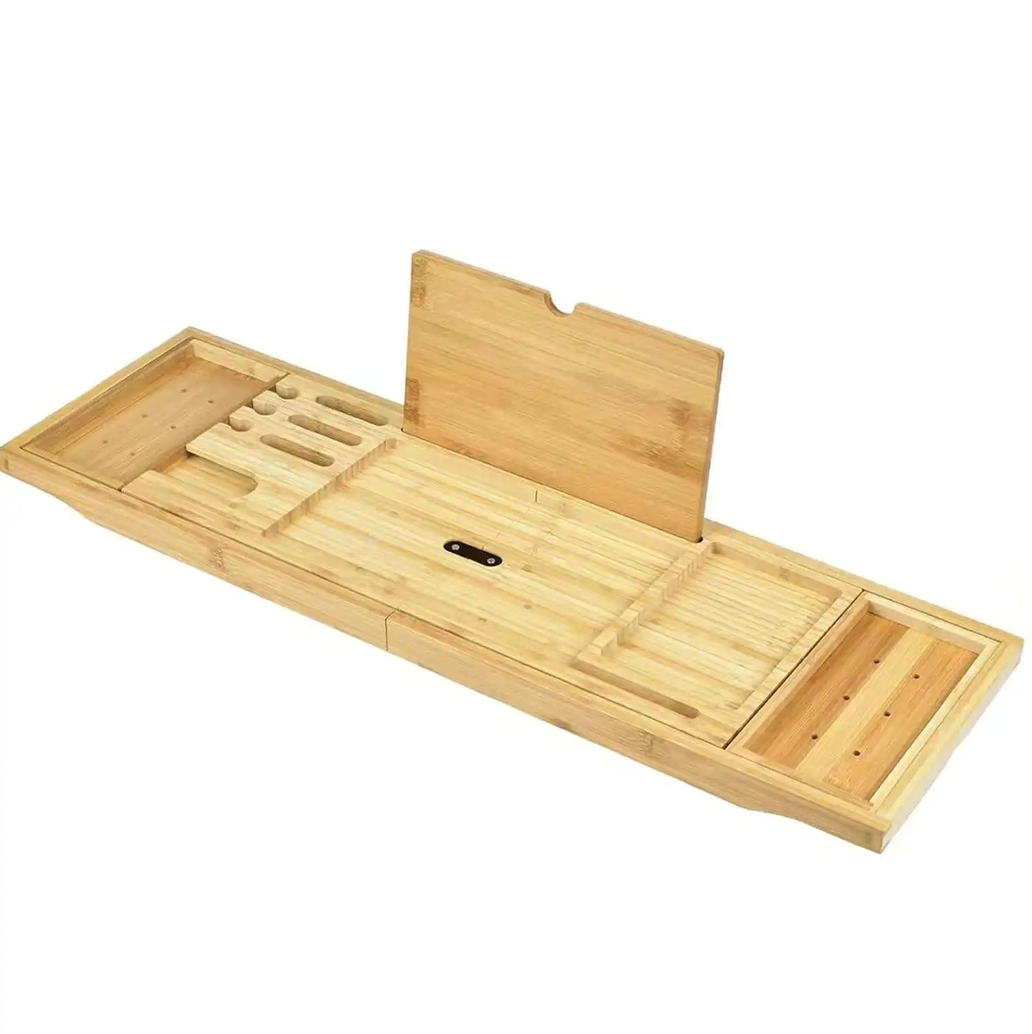 Wholesale Luxury Bathtub Caddy Tray Expandable Bamboo Bathtub Caddy Tray With Soap Dish Tablet Holder Wine Glass Slot