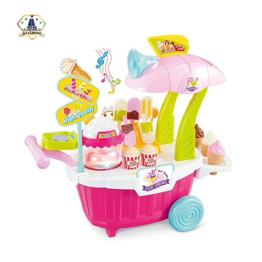 Super market sweet shop pretend candy cart corn popper toy play set for kids