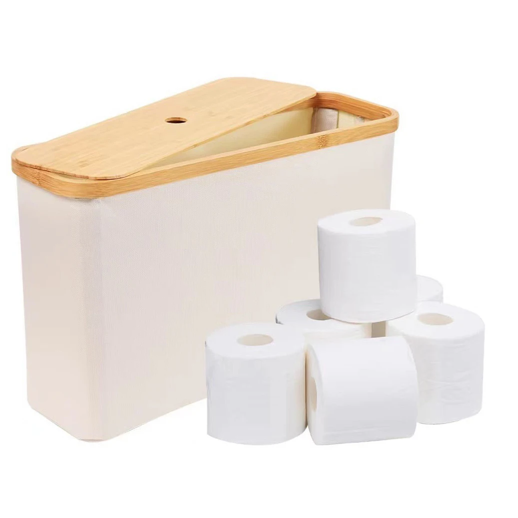 Custom Fold Tissue Roll Storage Basket Classic Multifunctional Square Bamboo Basket for Sundries Fabric Material
