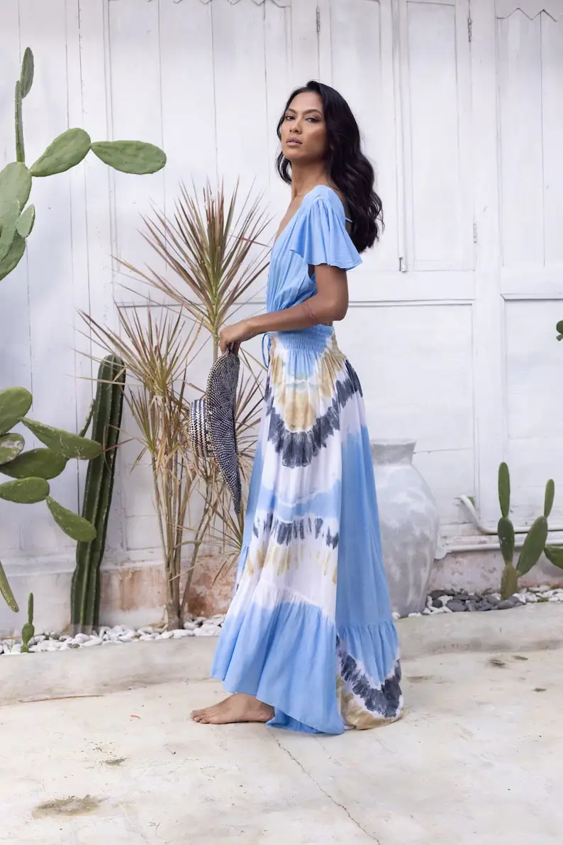 Bohemian beach wear silk dress V-neck summer Indian silk saree for ladies fashion maxi long dress for woman