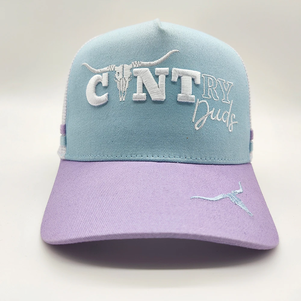 Custom Logo 3d Embroidered  Australian High  5 Panel High Profile  Structured Cap Gorras 2 Stripes Side Striped Mesh Trucker Hat