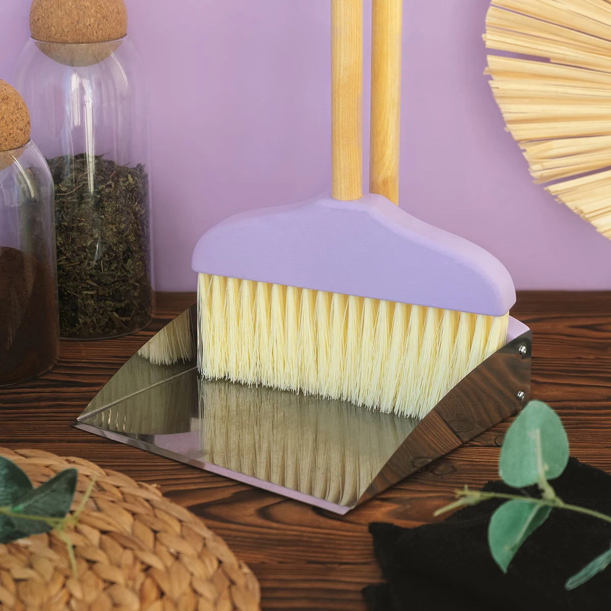 Wooden floor broom with long handle and dustpan indoor outdoor household floor brush cleaning supplies