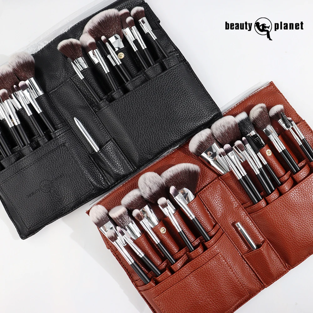 Beauty Planet 25pcs High Quality Vegan Synthetic Hair Wood Handle Black Makeup Brushes Cosmetic Private Label Makeup Brush Set