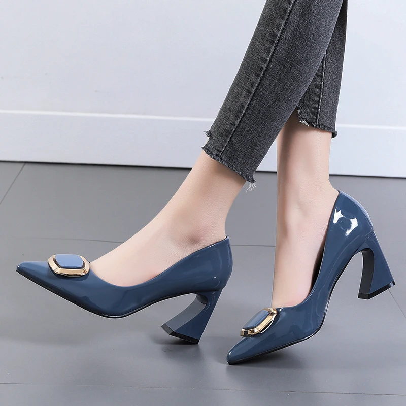 Fashion Patent Leather Belt Buckle New 2022 Decoration Sexy Pointed Toe Solid High Heel Pumps Classics Dress Party Women Shoes