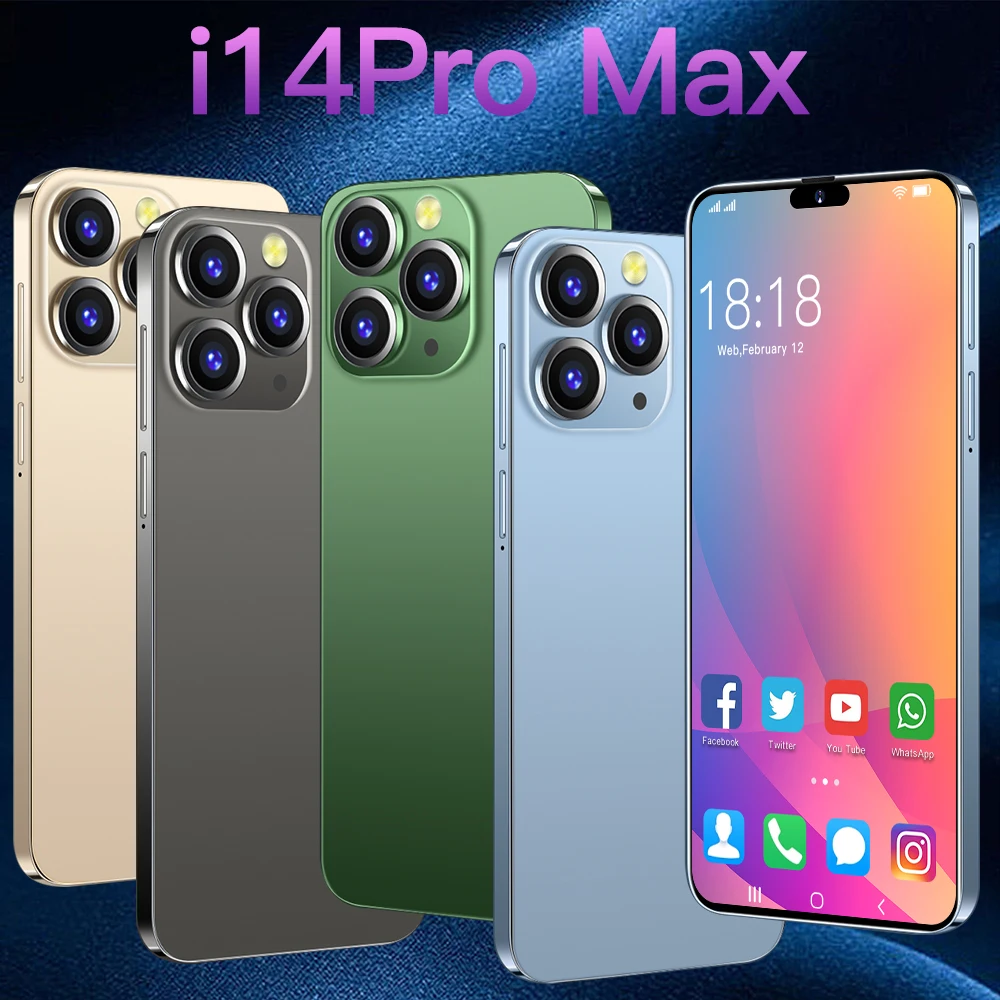 Top Original 14 Pro Max Unlocked Cell Phone 6.7 Inch 16GB + 1TB 8-Core Clone Smartphone 4K Resolution LTE English