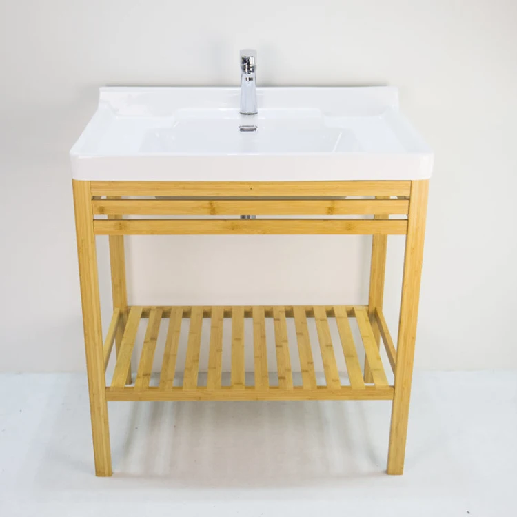 BAMBKIN FSC approved bamboo bathroom rack ceramic wash hand basin stand sink vanity top