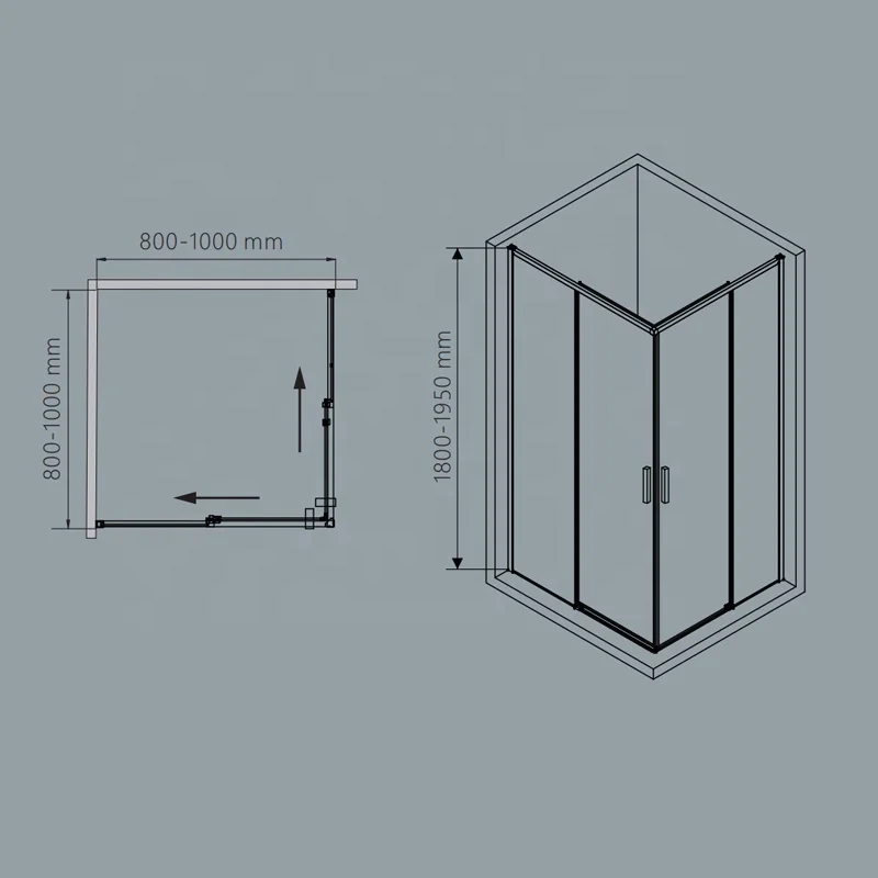 Hot sale bathroom aluminum frame shower door hotel modern tempered glass square black sliding shower enclosure