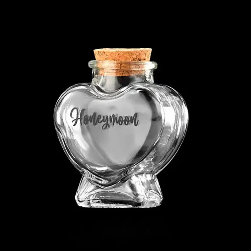 New Design Heart Shaped Wedding Gift decoration glass jars custom logo clear wishing vials Glass Bottle with cork stoppers