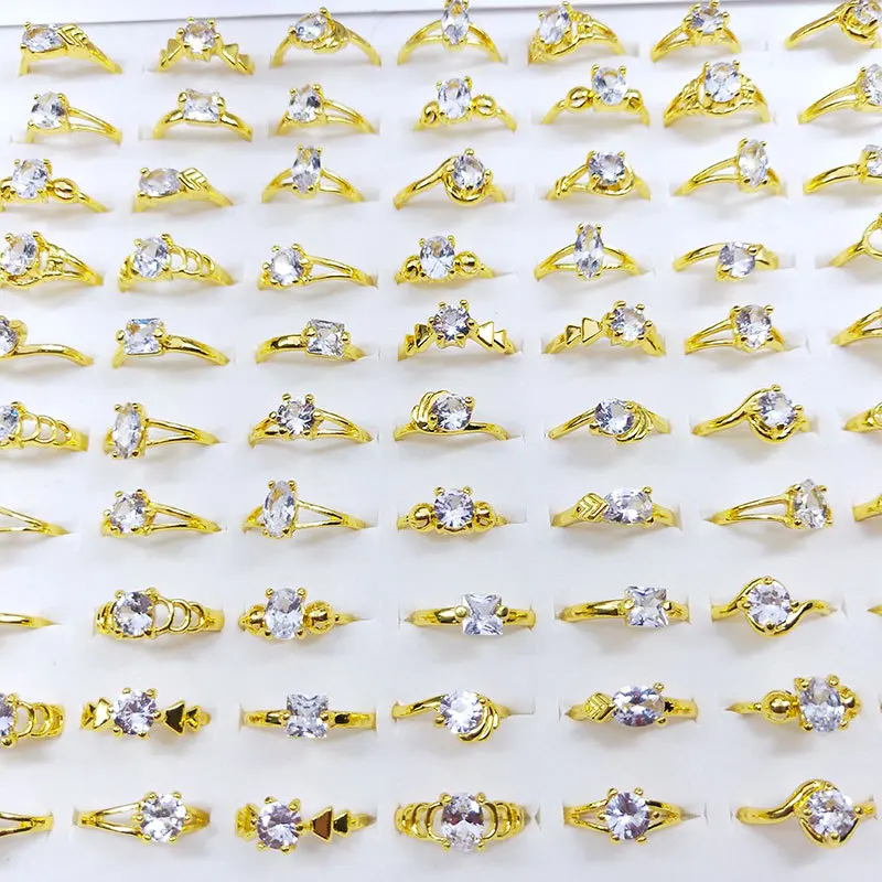 PUSHI fashion clip crystal Zircon Girls Ring hand jewelry 6 claw 4 claw zircon ring popular jewelry ring mixed lot