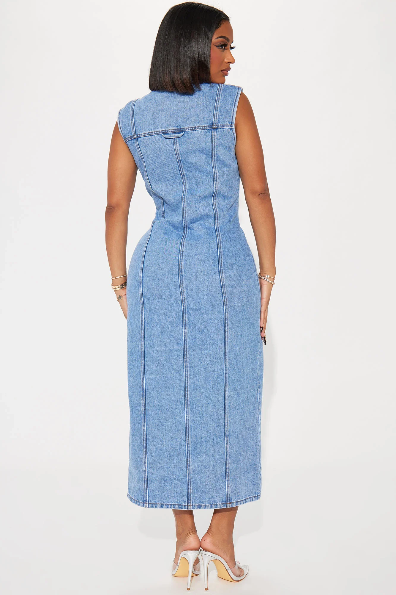 Custom fashion advanced wash denim sleeveless shirt version dress