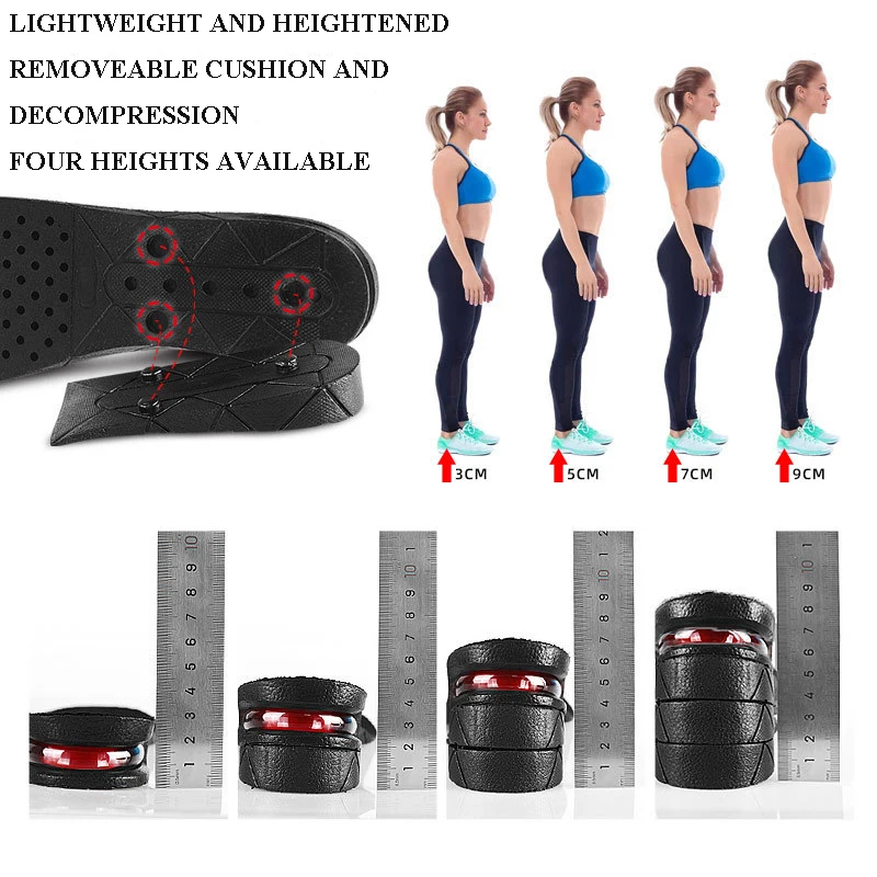 Popular Design PVC Material Multi-layer Unisex Invisible Height Increasing Insoles Sports Shock-absorbing Insoles