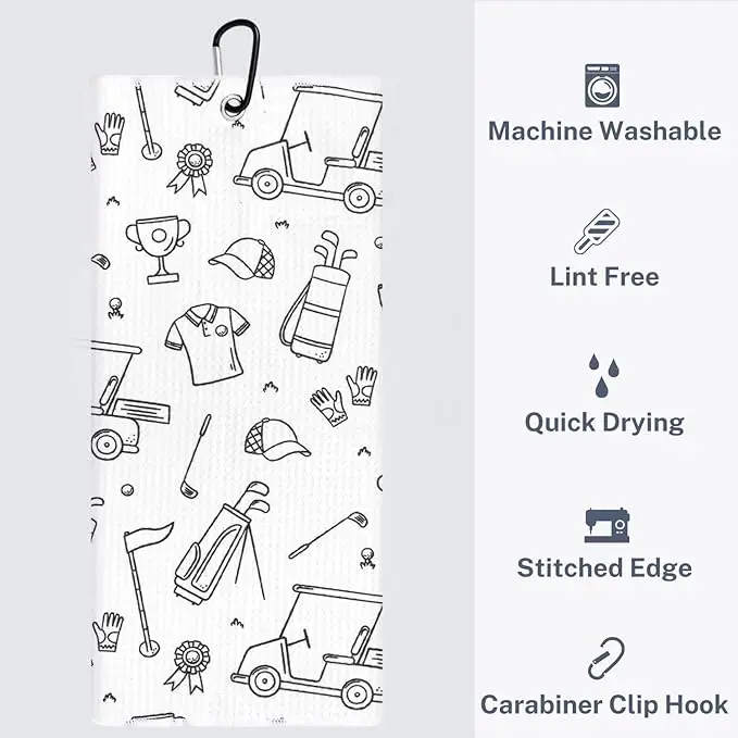 Custom Printed Cotton Quick Drying Golf Towels Sublimation Blank Printing Golf Towels Set