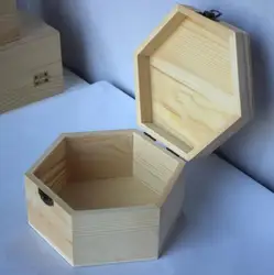 Solid wood retro hexagonal wooden box Pine Gift packing Jewelry box