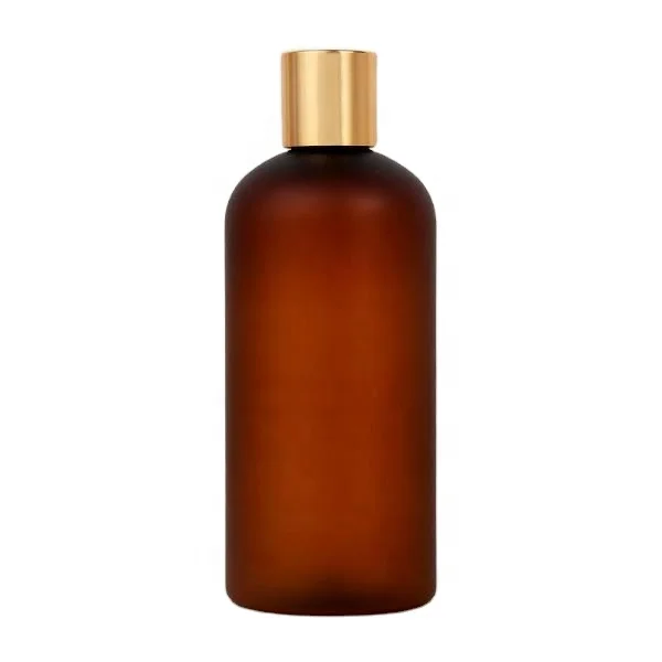500ml Frosted Translucent Amber Bottle Empty Plastic PET Bottle Packaging with Golden Lid Press Top for Skin Care