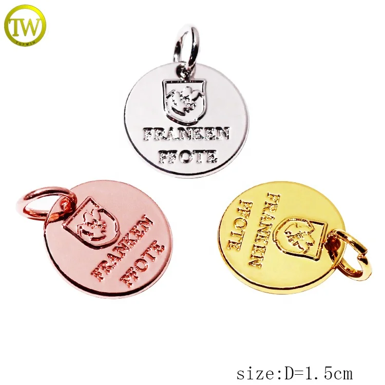 Custom initial letter stamped jewelry charms gold plated alloy round logo tags pendant for women bangle