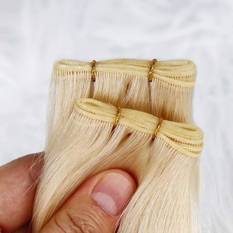 Factory Wholesale Genius Weft Hair Extension Super Double Drawn Hand Tied Weft Balayage Invisible Remy Virgin Russian Human Hair
