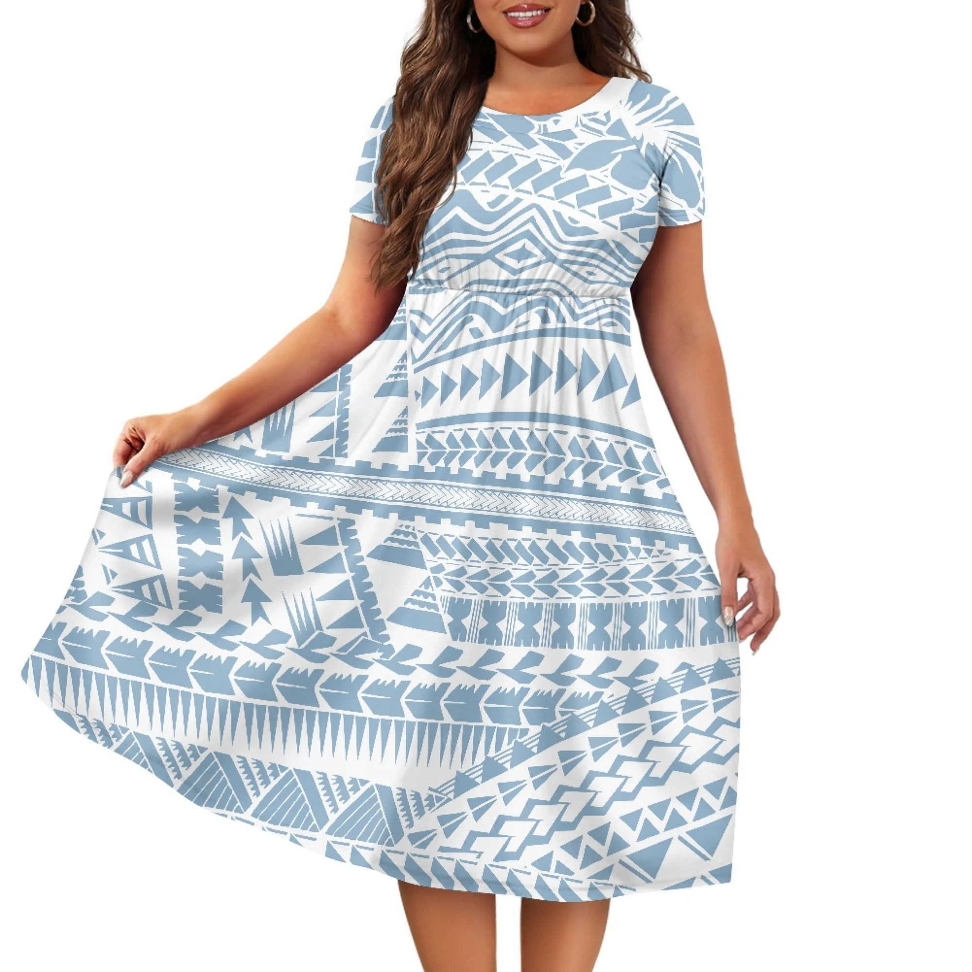 New Wholesale Customized Tonga Polynesian Tribal Design Summer Beach Dress Women Maxi Long Dress Plus Size Casual Party Dress