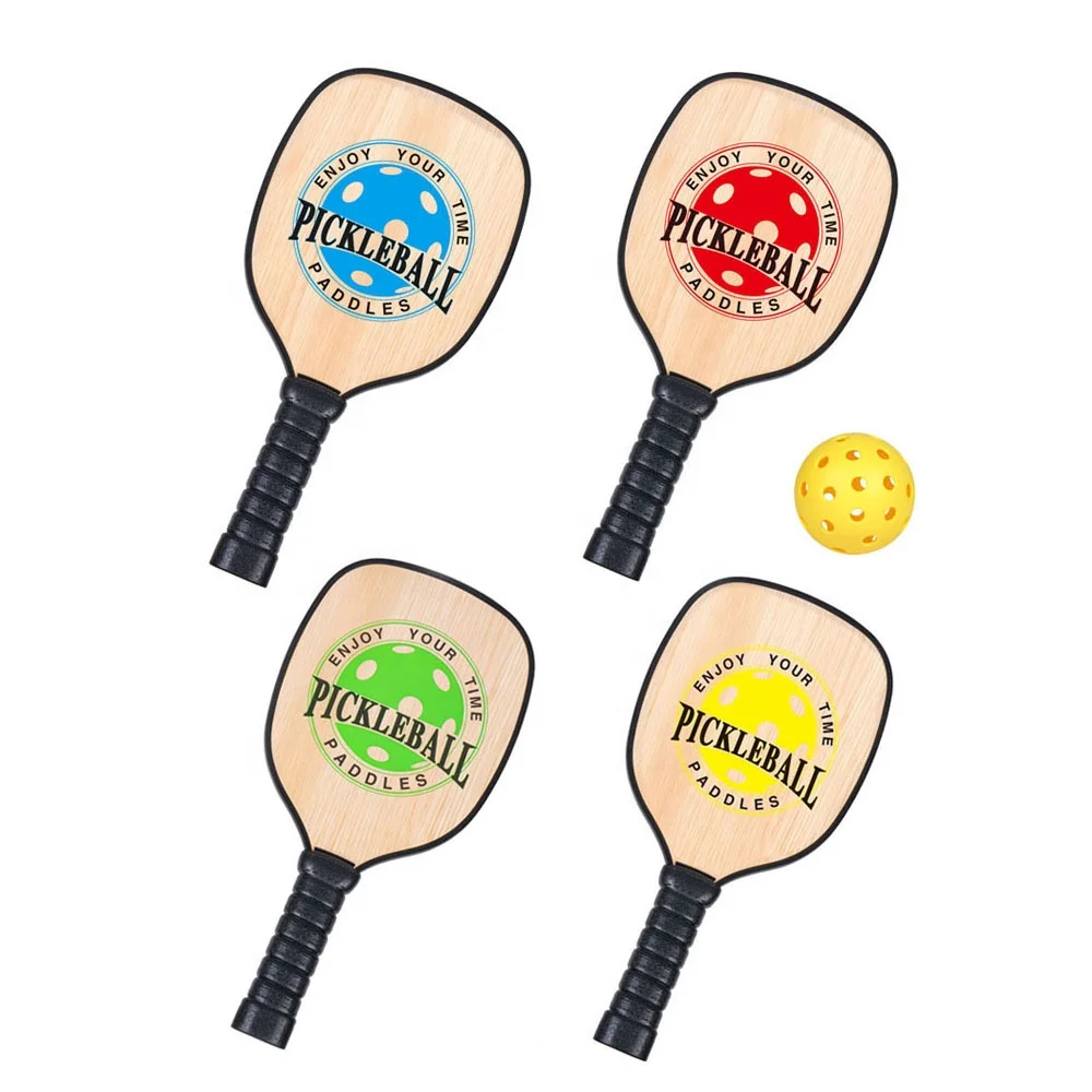 Thickness wood pickleball paddles 2 pack set kids sport training game wooden pickle ball rackets toy with ball for beginners