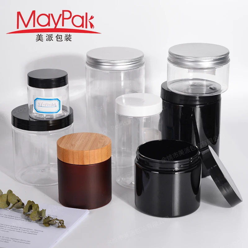 wholesale food grade 100g 120g 150g 200g 250g 300g 400g 500g amber clear PET plastic jar with aluminum plastic screw cap