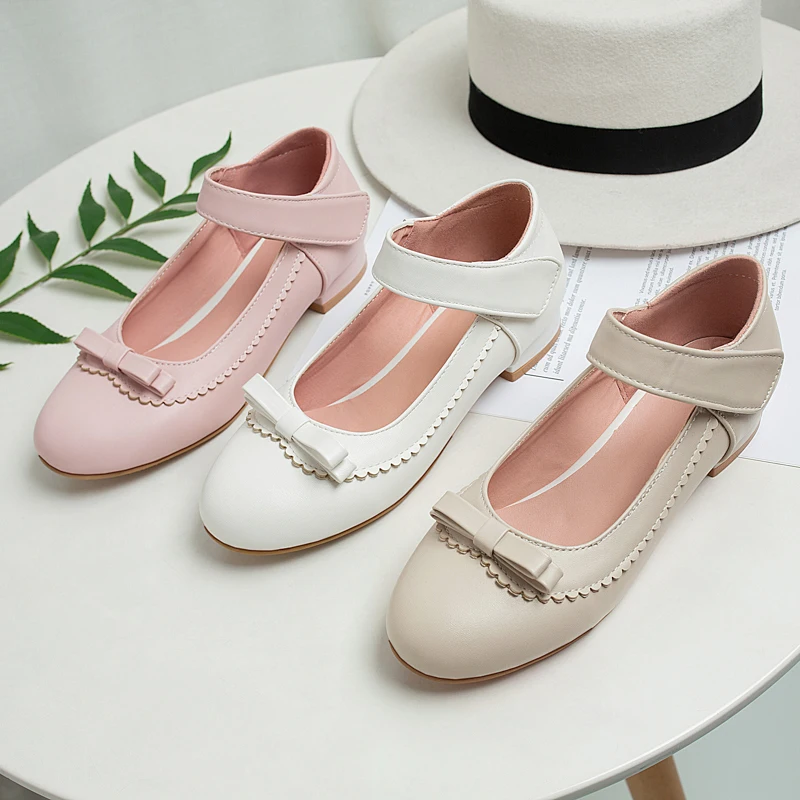 Новинка 2020, Милая женская обувь однотонного цвета с круглым носком и бантом