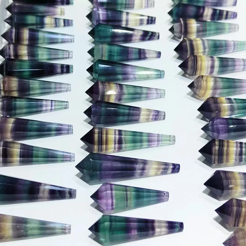 High Quality Crystal Stone Pendulum Polyhedral Pendulum Rainbow Fluorite Pendulum For Healing Stones Pendant