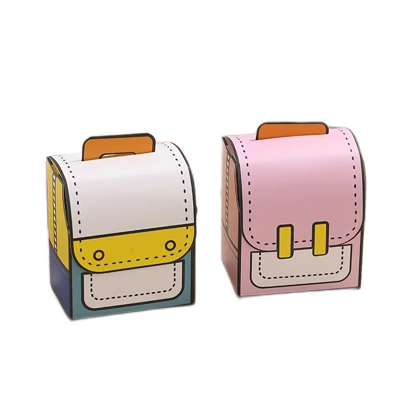 Cartoon Satchel Candy Sweet Cookie Gifts Packaging Box Portable Cake Kraft Paper Gift Boxes For Kids Birthday Party
