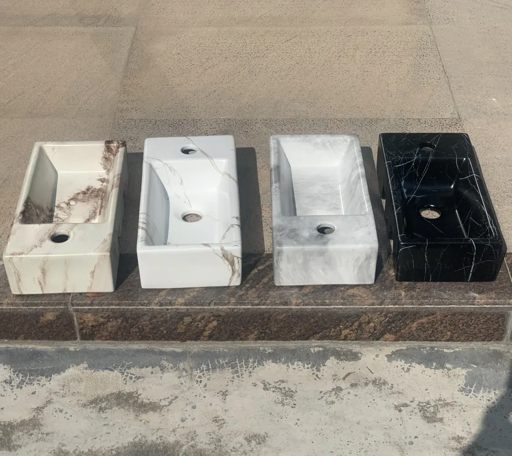 Customized Small Size Ceramic Wall Hung Bathroom Sinks Sanitary Ware Rectangular compact wall mounted basin