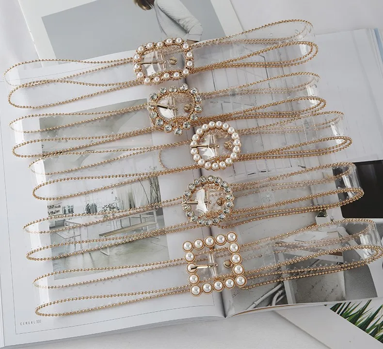 2023 summer hot sales Spot diamondSpot diamond decorative dress small belt fashion all-match jeans with pearl PVC belt for women