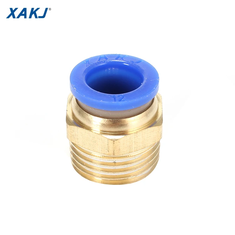 XAKJ PC Series Male Straight Blue Brass 1/4 1/8 3/8 1/2 BSPT Male Thread Threaded-to-Tube Push in Pneumatic Fitting