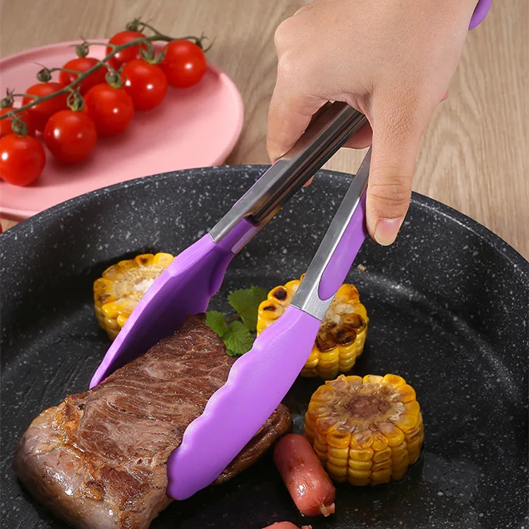 9 Inch Silicone Head Stainless Steel Bread and Salad Tongs Classic Novel Design for Everyday Dining for Restaurants