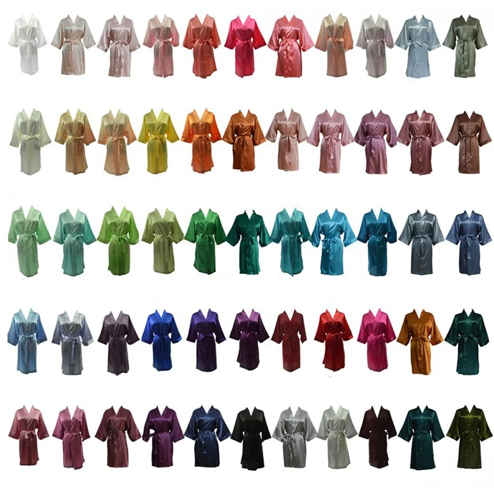 Wedding Bride Bridesmaid 65 Colors Stock Three Quarter Silk Satin Kimono Short Robe