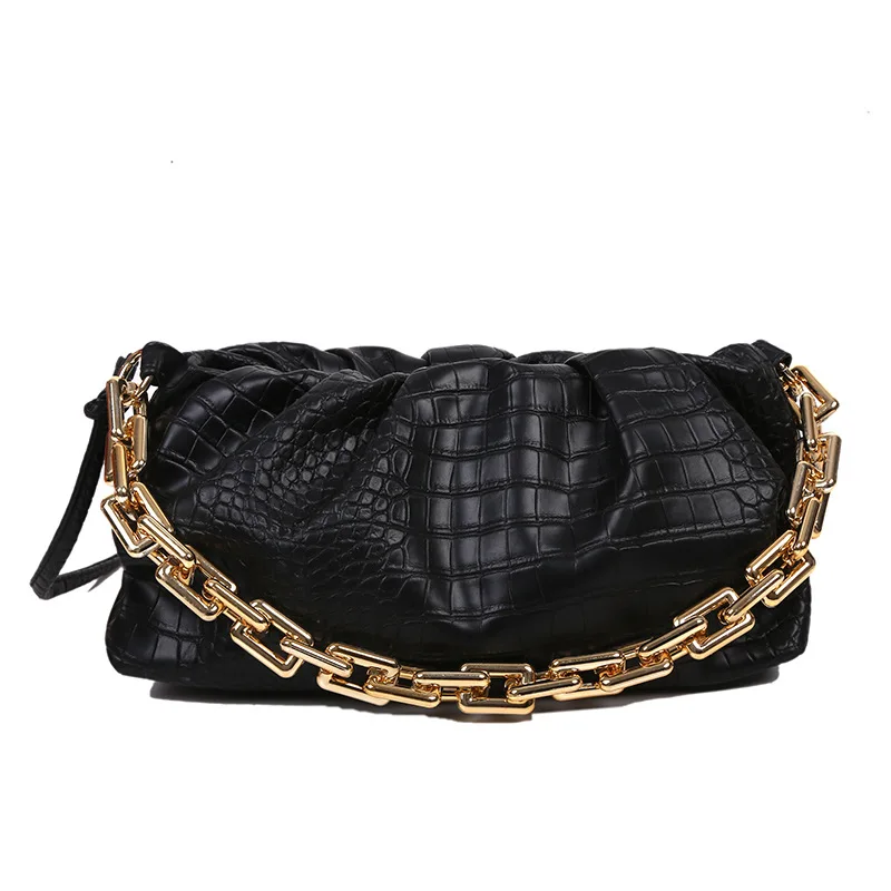 Women Tote Pleated Cloud Handbags Gold Chain Shoulder Bag Luxury Pure Color Ruched Hobos Lady Dumpling Wrinkled Crossbody Bags