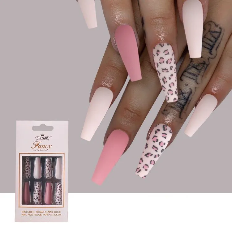 Разноцветные туфли с леопардовым принтом и стразами гроб с полным покрытием 30 шт. накладные ногти для ног, дешевые накладные ногти французский накладные ногти пресс