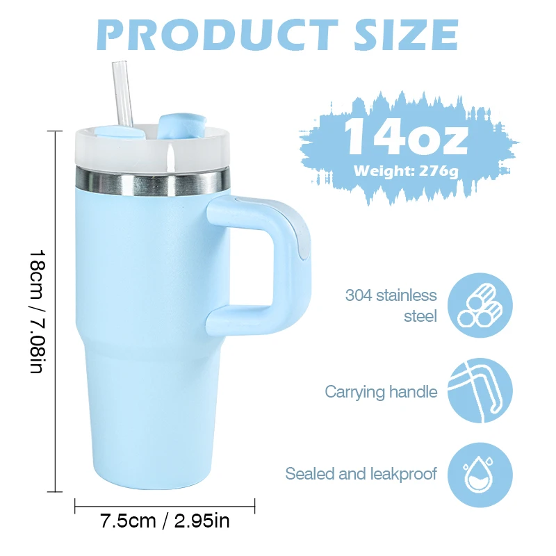 AGH 14oz Tumbler Powder Coating Double Wall Stainless Steel Vacuum Insulated Travel Coffee Mug with Handle