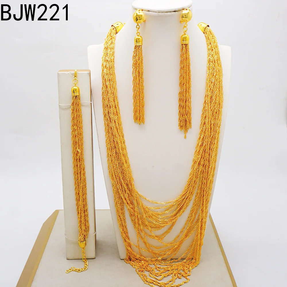 Dubai long necklace set 24K Dubai Gold African Style 4pcs Jewelry Set