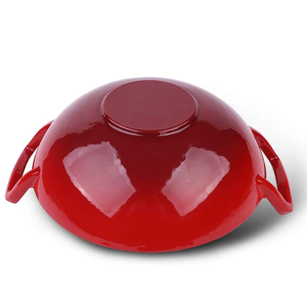 Double Handle Round Non-stick Pan Kitchen Cookware Enamel Cast Iron Frying Pan With Wooden Lid