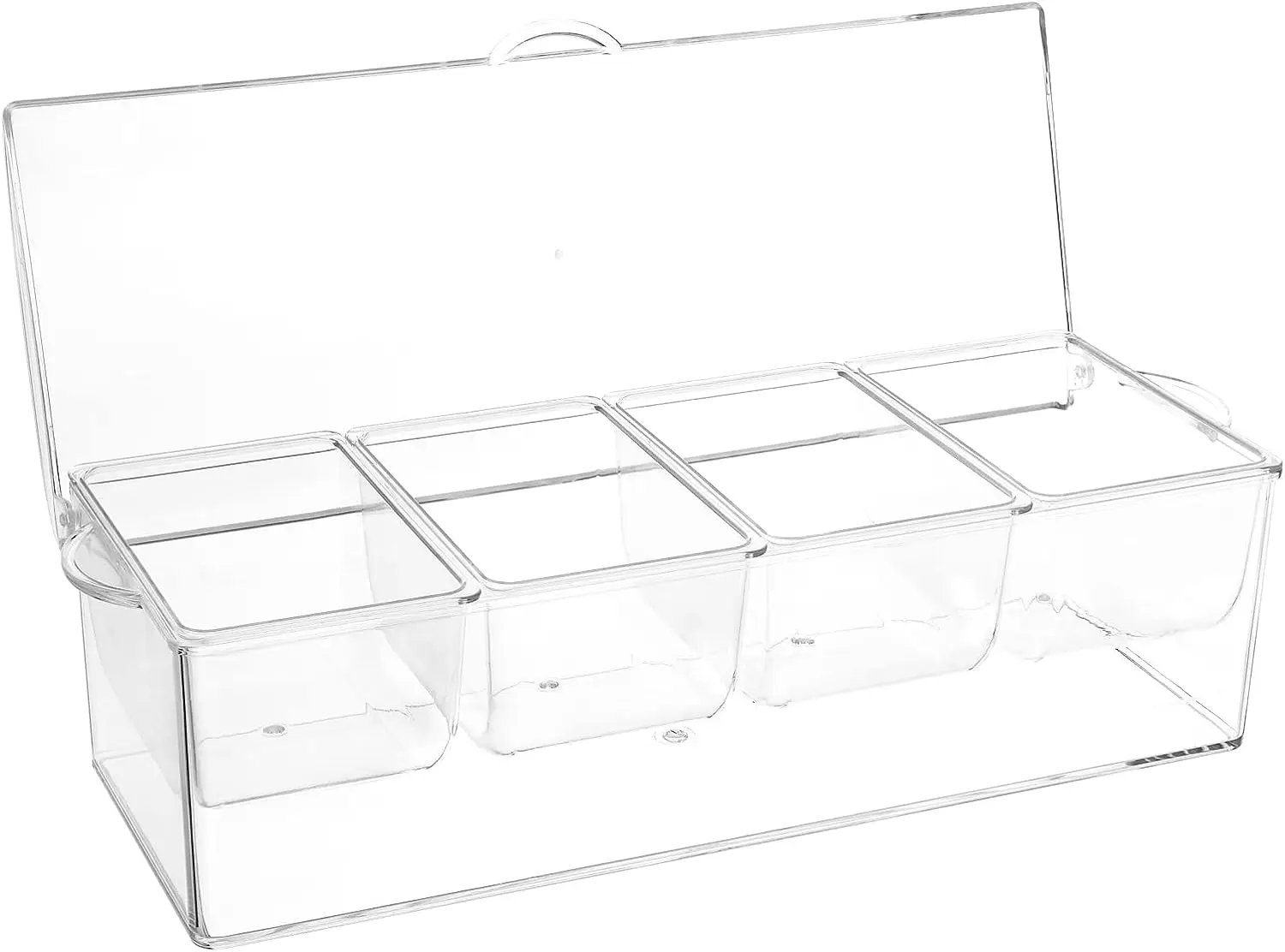 Clear PET Plastic Condiment Server Bar Garnish Holder Chilled with Ice Tray and 4 Removable Compartments