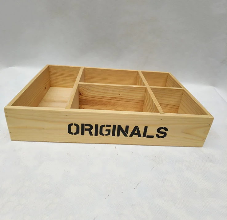 Classic Carved Wooden Nut and Candy Box with 4 Compartments Multifunctional Small Square Wedding Design No Lid