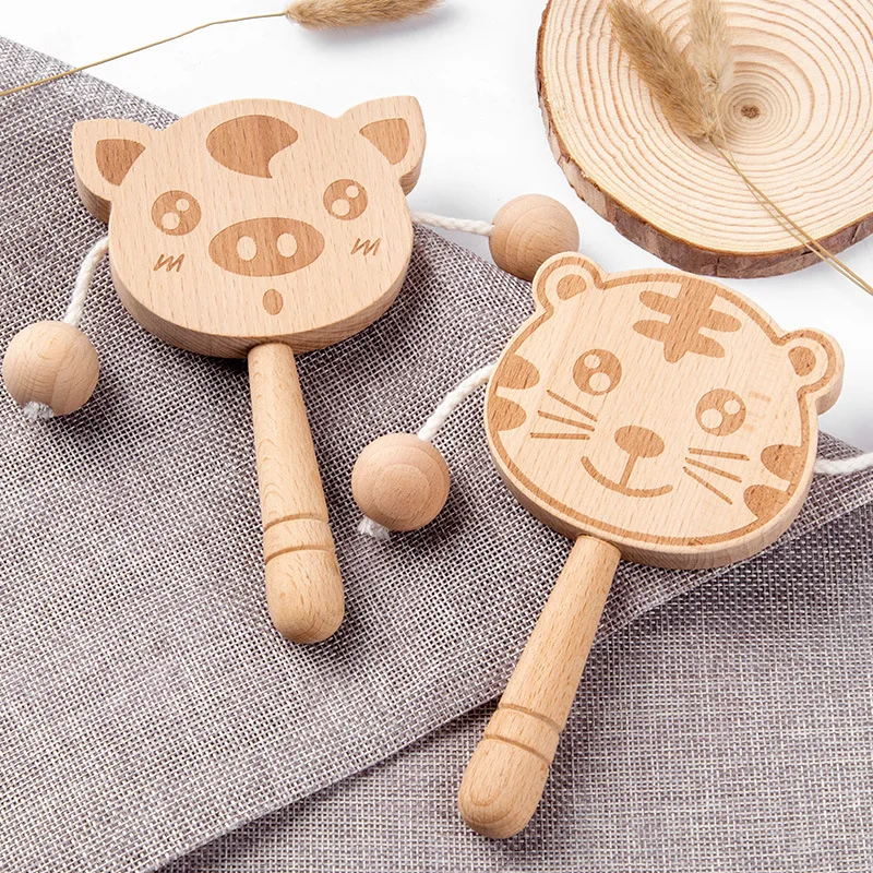 Boys Girls Drum Toy Musical Instrument Toy Wooden Baby Game Lovely Animal Shaped Baby Rattles Grasping Toys