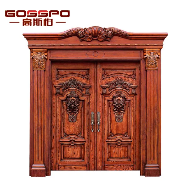 GSP1-025 Villa Double Entry Wood Carving Door For Main double door designs for main door