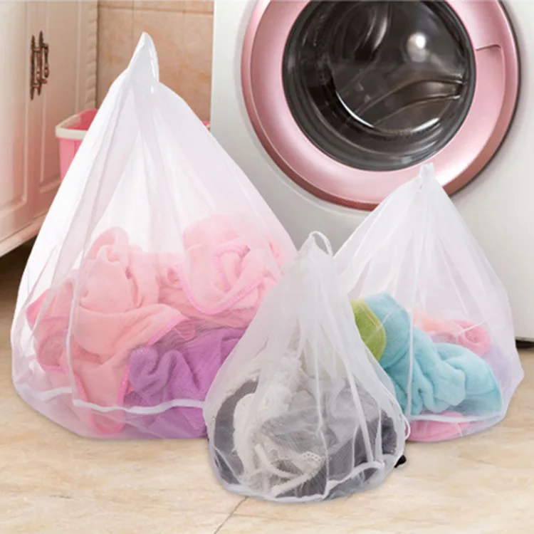 Wholesale New 2021Foldable Fine Mesh Net Washing Underwear Drawstring Polyester Laundry Bag