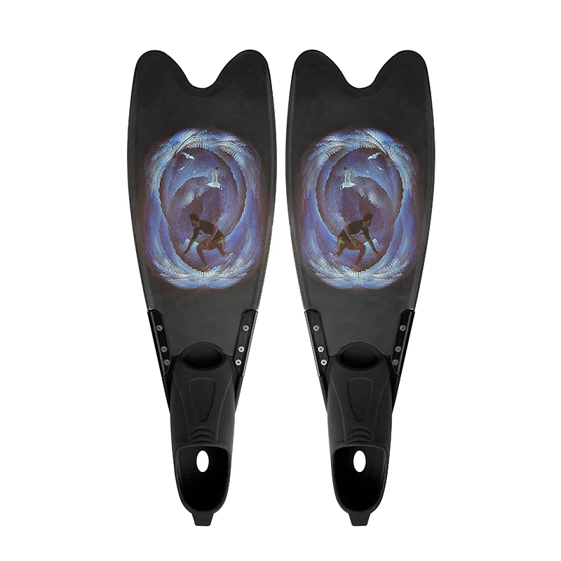 Long Blade flippers with custom printing design wholesales silicone diving fins