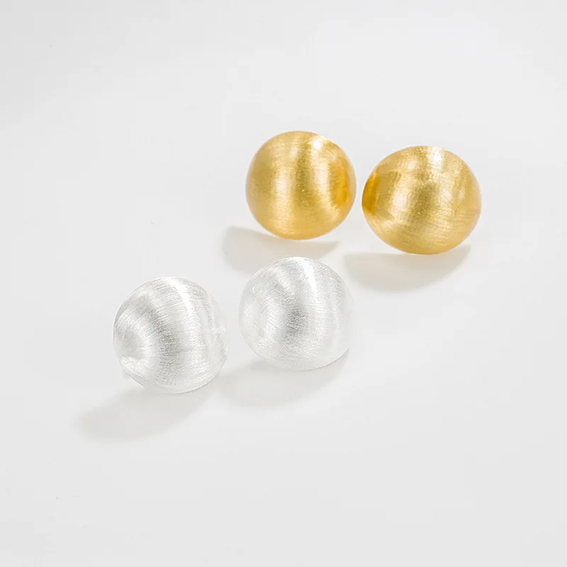 INS fashion High quality jewelry 925 sterling silver half round Frosting wire drawing gold plated stud earring jewelry for women