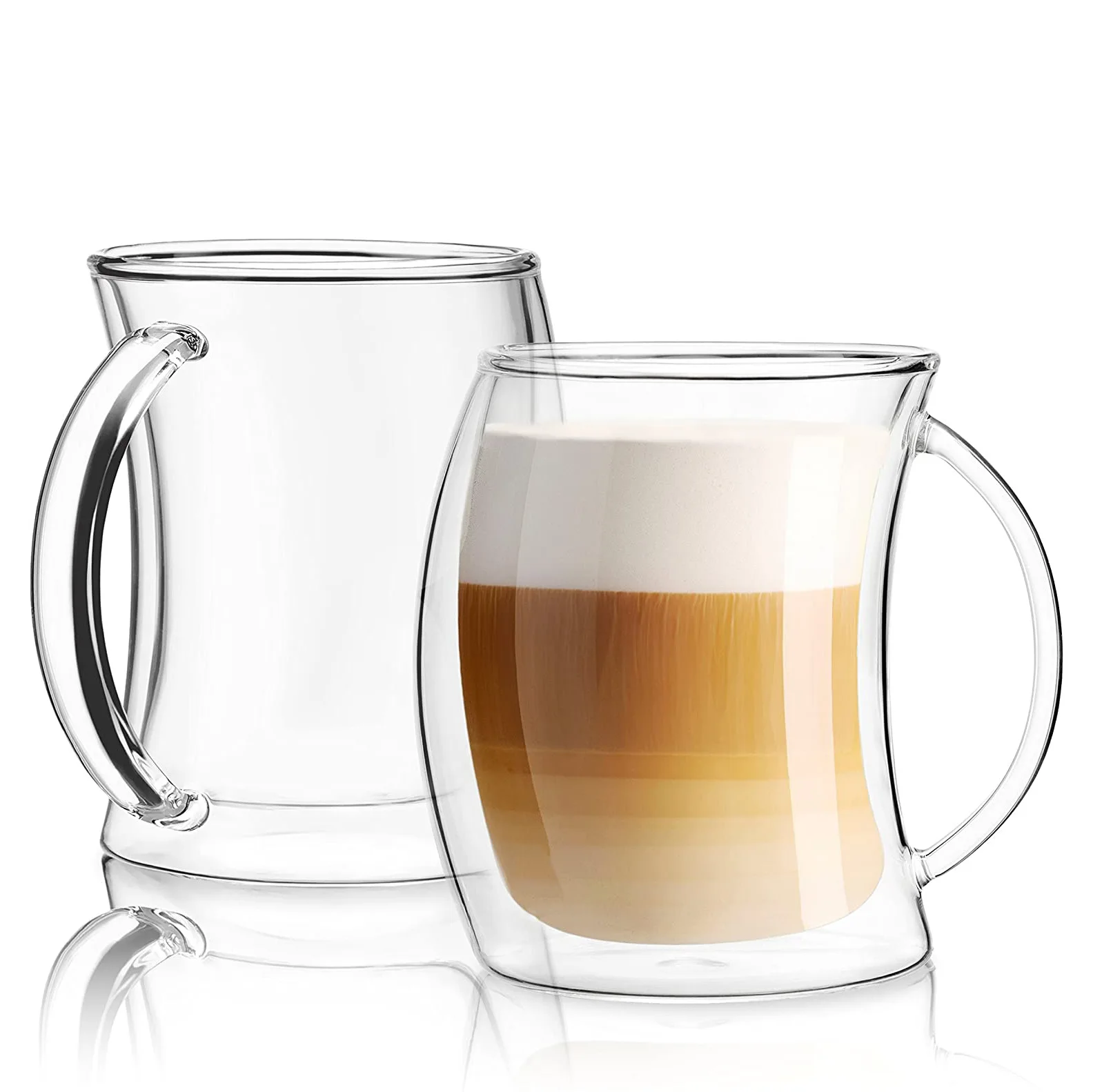 16 oz Insulated Clear Tea Cups with Handle, Perfect for Espresso,Latte and Cappuccinos,Double Wall Glass Coffee Mugs