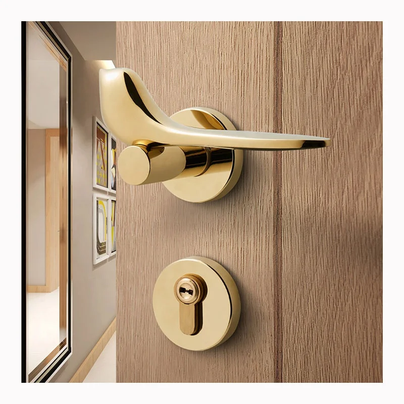 Modern stainless steel zinc alloy design pull handle gold luxury indoor solid wood door split lock